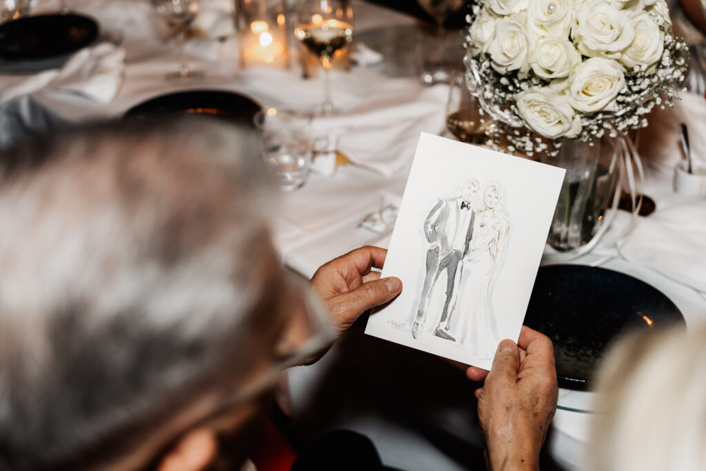 Karikatur vom Brautpaar während der Hochzeitsfeier im Restaurant Rosenhof Niedernberg