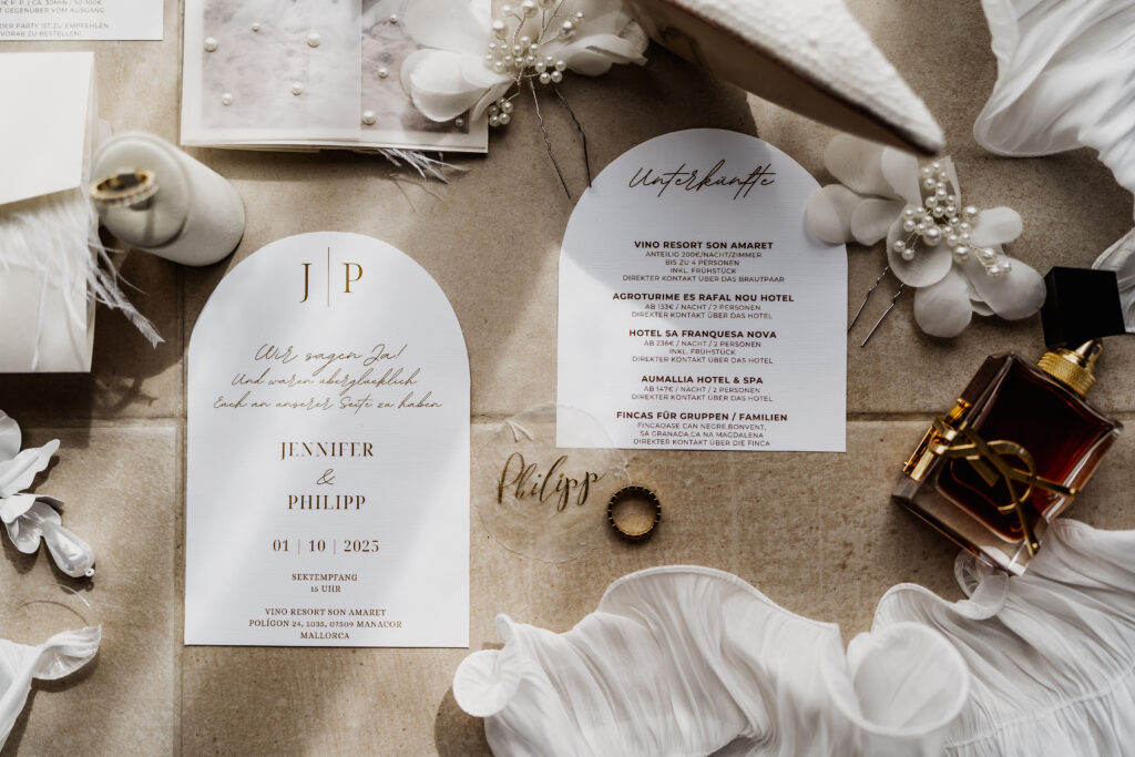 Hochzeitseinladung und Details bei Mallorca Hochzeit im Vino Resort Son Amaret